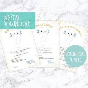 Téléchargement instantané - Certificat personnalisable de la fée des dents - certificat fée des dents dent bancale |  - Certificat de Fée des Dents - Certificado