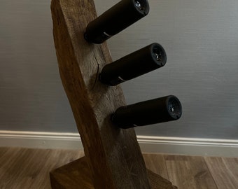 Wine bottle holder made of oak timber frame