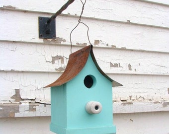 Rustic Birdhouse, Garden Decor, Recycled Farm Insulator, Solid Wood Bird House