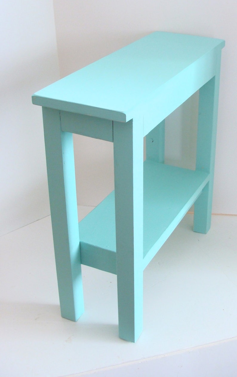 End Table Narrow Side Chairside Tables Wood Night Stand Beach Cottage Decor Aqua Blue
