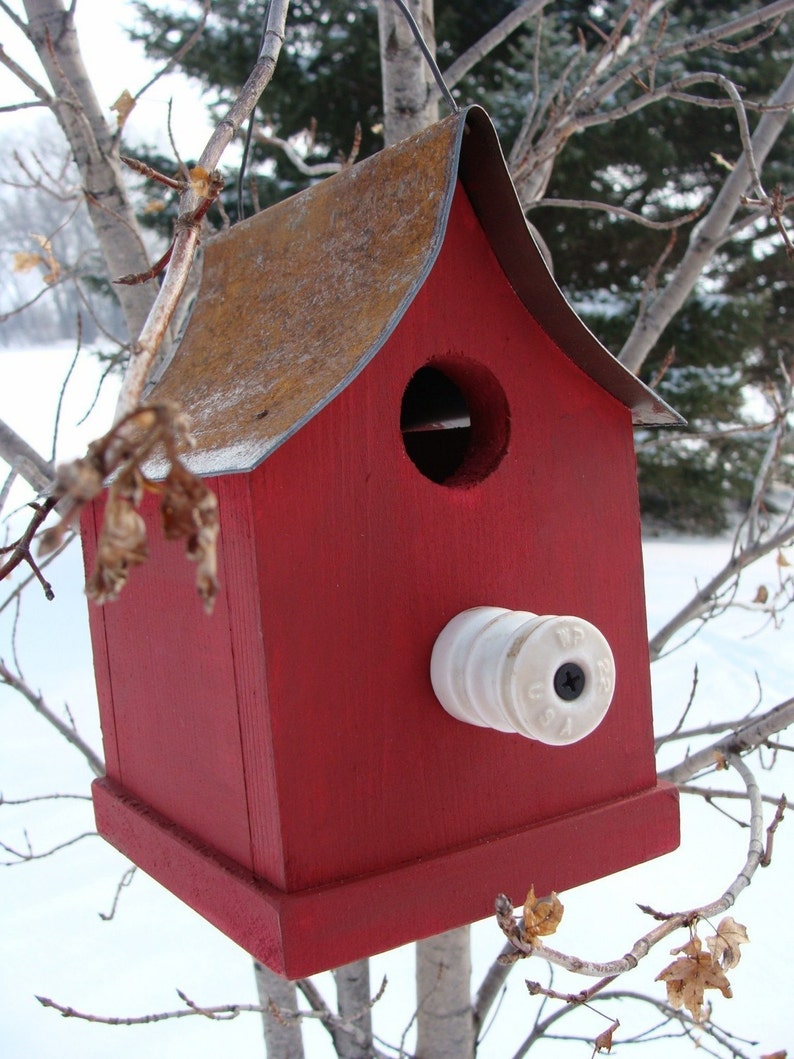 Rustic Birdhouse Red Bird House Outdoor Bird House Etsy