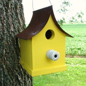 Rustic Birdhouse Outdoor Yard Decor Handmade Lemon Bird Home Recycled Insulator image 2