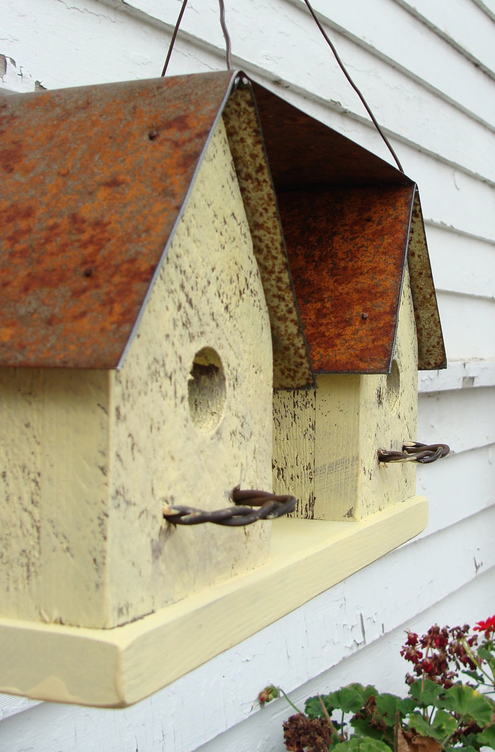 Rustic Yellow Bird House Outdoor Birdhouse Functional Bird Etsy