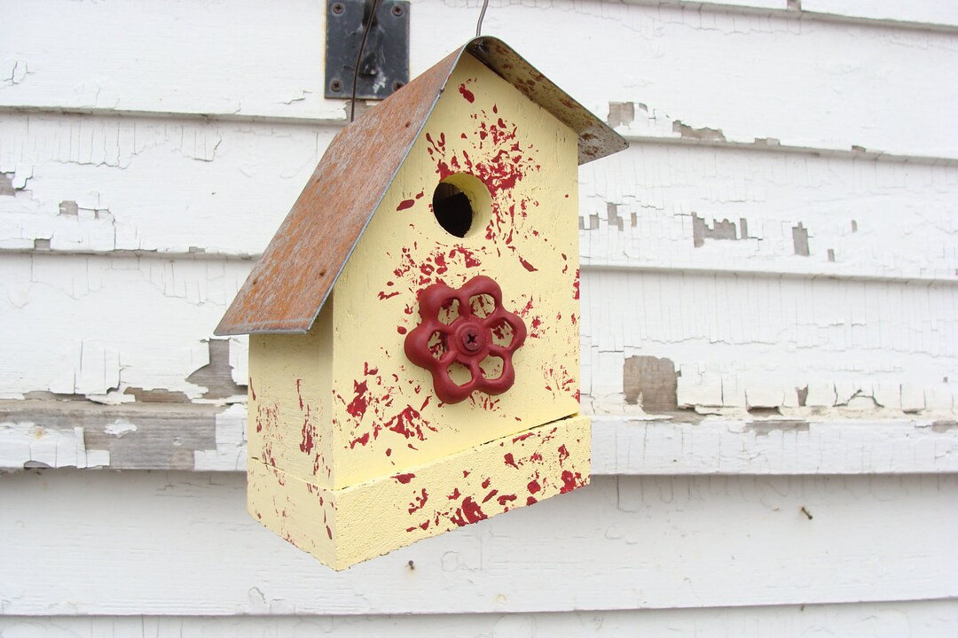 Rustic Yellow Bird House for Outdoor Garden Decor Birdwatching Etsy