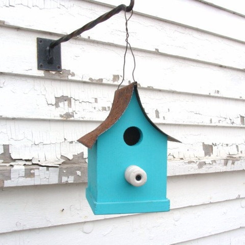 Rustic Birdhouse Recycled Farm Insulator Outdoor Yard Decor image 3