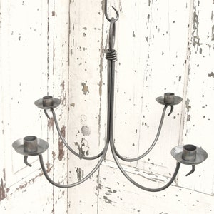 Iron Chandelier, Candle Holder, Hanging Metal Candelabra, Artisan Forged by Blacksmith