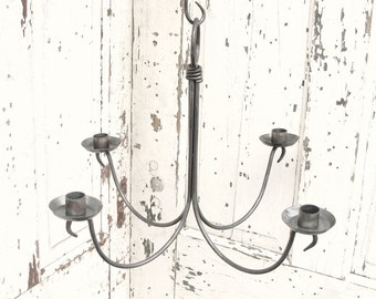 Iron Chandelier Candle Holder Handmade Hanging Candelabra Blacksmith Made