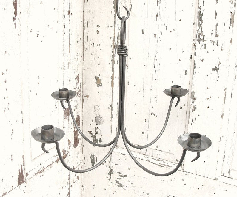 Iron Chandelier Candle Holder Handmade Hanging Candelabra Blacksmith Made image 1