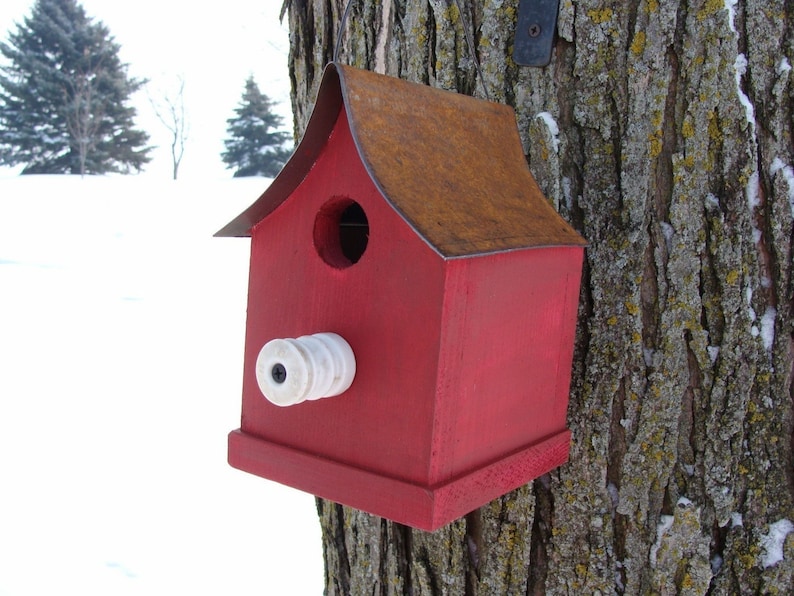 Rustic Birdhouse for Outdoor Garden Decor, Functional Birdhouse, Wood Birdhouse for Wrens and Chickadees image 5