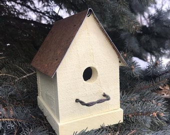 Rustic Birdhouse for Outdoors, Garden Bird House, Chickadee and Wren Birdhouse, Gift for Gardener, Housewarming, Birthday Gift, Yellow
