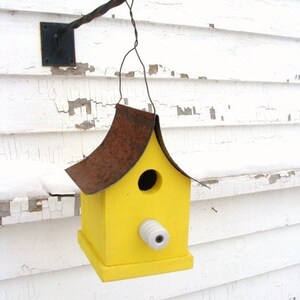 Rustic Birdhouse Outdoor Yard Decor Handmade Lemon Bird Home Recycled Insulator image 3