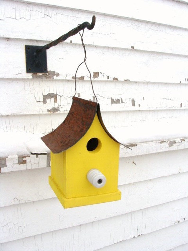 Rustic Birdhouse Outdoor Yard Decor Handmade Lemon Bird Home Recycled Insulator image 3