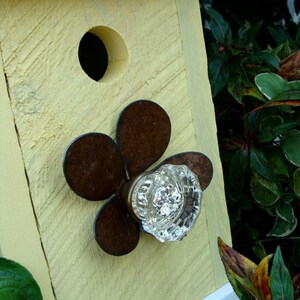 Butter Yellow Birdhouse: Recycled Vintage Door Knob, Outdoor Garden Decor image 3