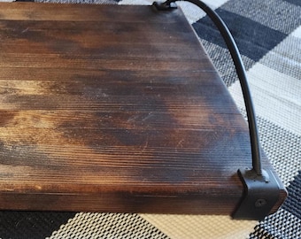 Rustic Wood Tray: Iron Handles, Blacksmith Forged