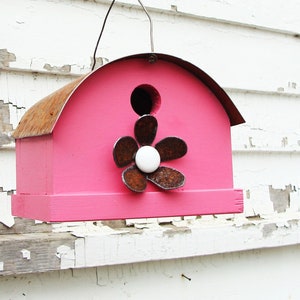 Rustic Handcrafted Birdhouse for the Outdoors Forged Metal Flower