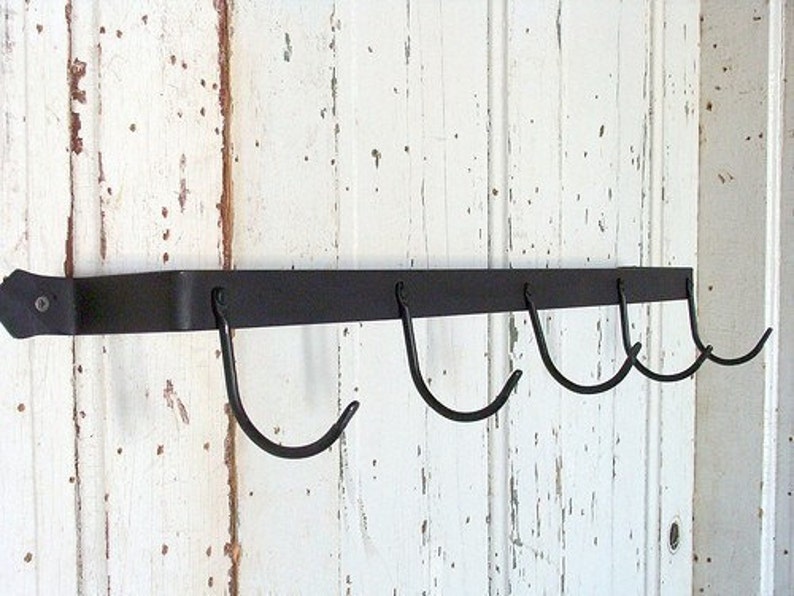 Wall Mounted Coat Rack with Hooks, Coat Hook Rack, Modern Industrial Metal Coat Rack, Kitchen Pot Rack, Made by Blacksmith Forged Metalwork image 1