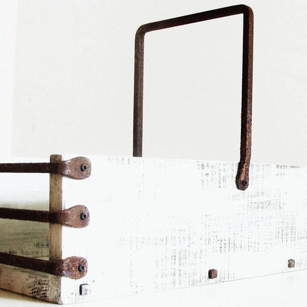 Handmade Wood Tray: Blacksmith Made Iron Handles, Candle Holder