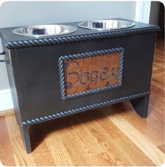 Dog Food Storage And Feeder Elevated Dog Feeder Raised Dog Etsy