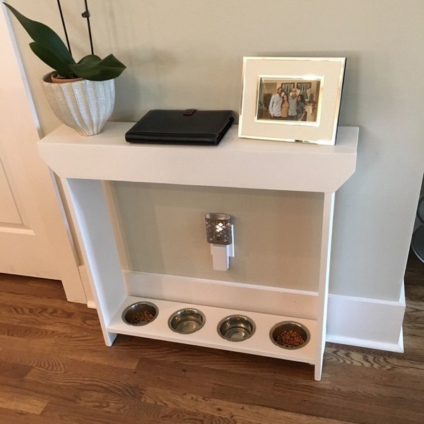 Handmade Console Table Cat Feeding Station: 4-Bowl Dog Feeder