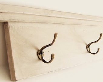 Entryway Coat Hook Shelf, Mudroom Coat Rack, Antique White