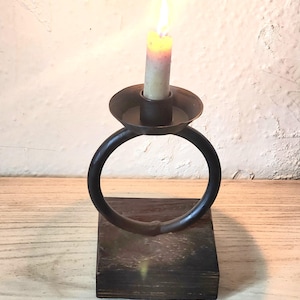Wood and Iron Candlestick Candle Holder Blacksmith Hand Forged