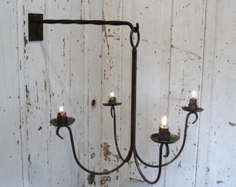 Rustic Candle Holder, Rustic Chandelier, Wall Mount Chandelier, Hanging Chandelier, Blacksmith Made, Hand Forged, Custom