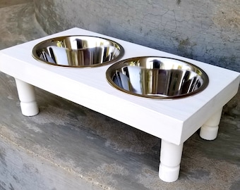Dog Bowl Stand Cat Feeding Station Modern White Cat Feeder  Custom