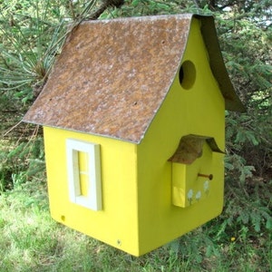 Rustic Bird House, Garden Decor, Functional Birdhouse, Decorative Birdhouse, Large Birdhouse, Yellow. image 5