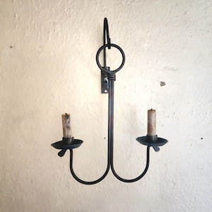 Iron Wall Candle Sconce, Hanging Candlestick, Blacksmith Hand Forged