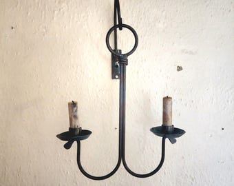 Hanging Iron Wall Candleholder Sconce, Hand Forged by Blacksmith