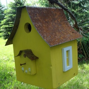 Rustic Bird House, Garden Decor, Functional Birdhouse, Decorative Birdhouse, Large Birdhouse, Yellow. image 3