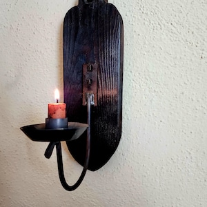 Wood and Iron Candle Sconce,  Blacksmith Handmade