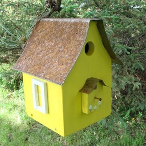 Rustic Bird House, Garden Decor, Functional Birdhouse, Decorative Birdhouse, Large Birdhouse, Yellow. image 2