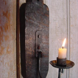 Wall Sconce Candle Holder, Wood Hanging Candleholder, Early Candle Lighting, Handmade Blacksmith Forged Sconce image 4