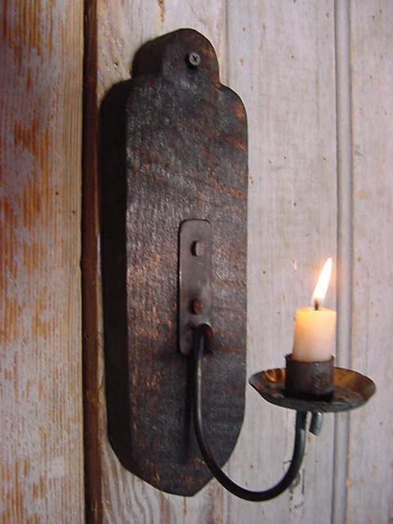 Wall Sconce Candle Holder, Wood Hanging Candleholder, Early Candle Lighting, Handmade Blacksmith Forged Sconce image 4