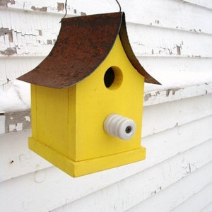 Rustic Birdhouse Outdoor Yard Decor Handmade Lemon Bird Home Recycled Insulator image 1