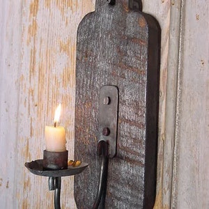 Wall Sconce Candle Holder, Wood Hanging Candleholder, Early Candle Lighting, Handmade Blacksmith Forged Sconce image 1