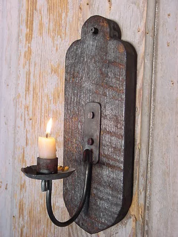 Wall Sconce Candle Holder, Wood Hanging Candleholder, Early Candle  Lighting, Handmade Blacksmith Forged Sconce 