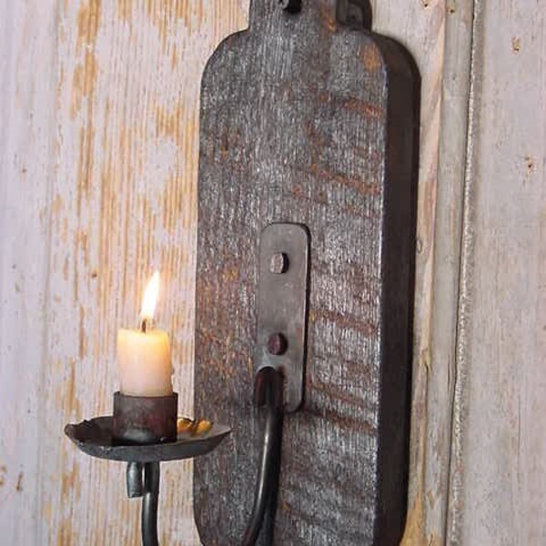 Wall Sconce Candle Holder, Wood Hanging Candleholder, Early Candle Lighting, Handmade Blacksmith Forged Sconce