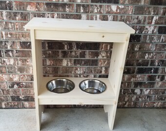 Large Dog Feeding Table Elevated Dog Stand Natural Finish