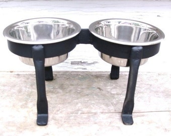 Blacksmith Made Dog Feeding Stand for Small Pets and Cat Bowl Station Modern Simple Lines