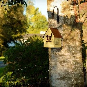 Handmade Rustic Bird House Outdoor Garden Decor Old Yellow with Metal Roof Home for Wrens & Chickadees image 4