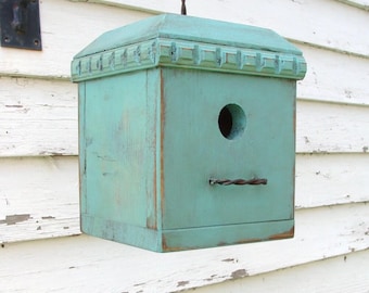 Rustic Outdoor Birdhouse: Handmade Solid Wood, Woodland Coastal Porch Design