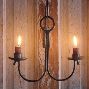 Rustic Candle Holder Sconce, Wall Candle Holder, Blacksmith Forged Steel, Primitive Early Candle Lighting, Colonial Lighting image 5