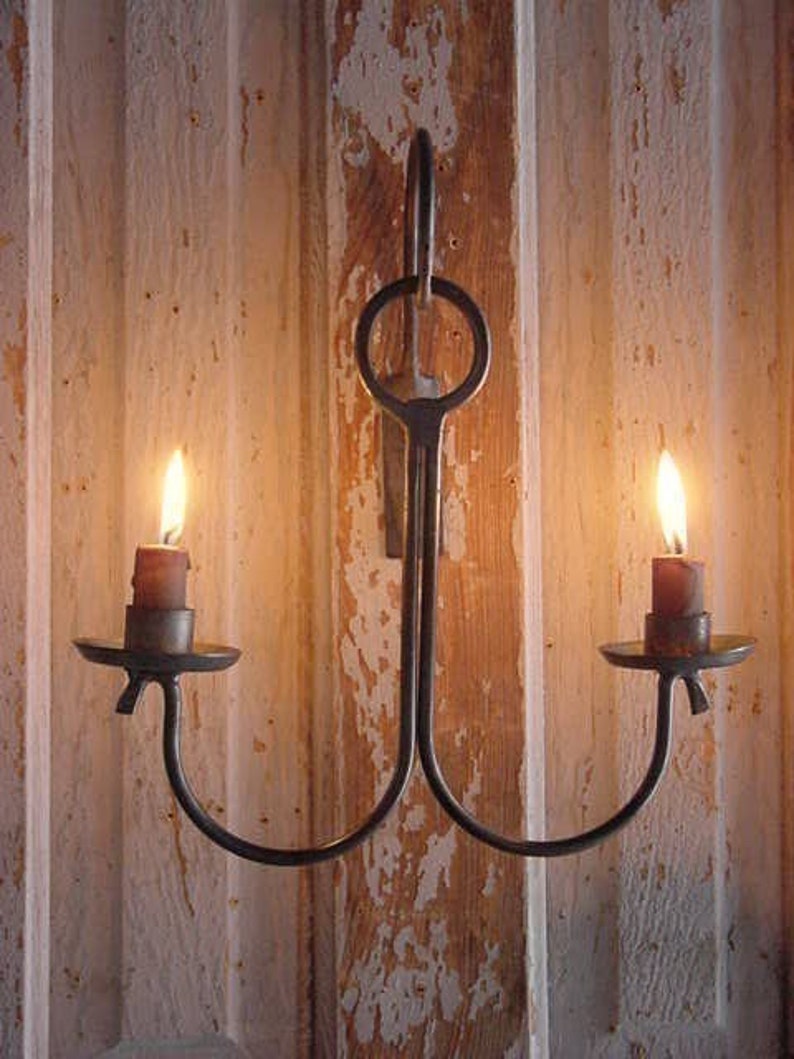 Rustic Candle Holder Sconce, Wall Candle Holder, Blacksmith Forged Steel, Primitive Early Candle Lighting, Colonial Lighting image 5