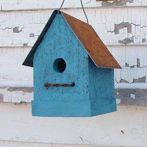 Rustic Outdoor Garden Bird House Turquoise Blue