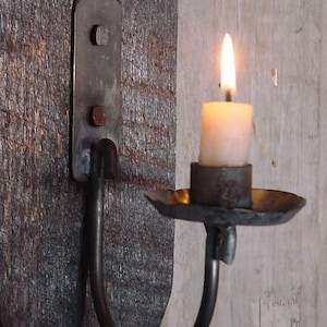 Wall Sconce Candle Holder, Wood Hanging Candleholder, Early Candle Lighting, Handmade Blacksmith Forged Sconce image 2