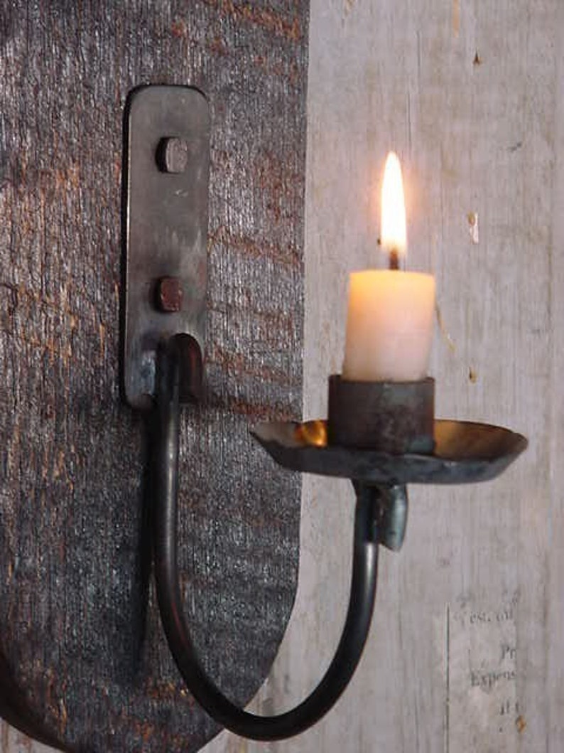 Wall Sconce Candle Holder, Wood Hanging Candleholder, Early Candle Lighting, Handmade Blacksmith Forged Sconce image 2