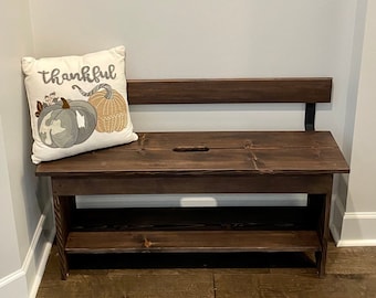 Handmade Solid Wood Entry Bench with Back, Shoe Storage