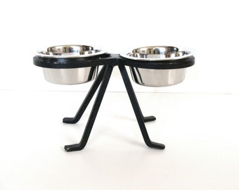 Iron Dog Feeding Stand Hand Forged Cat Bowl Station